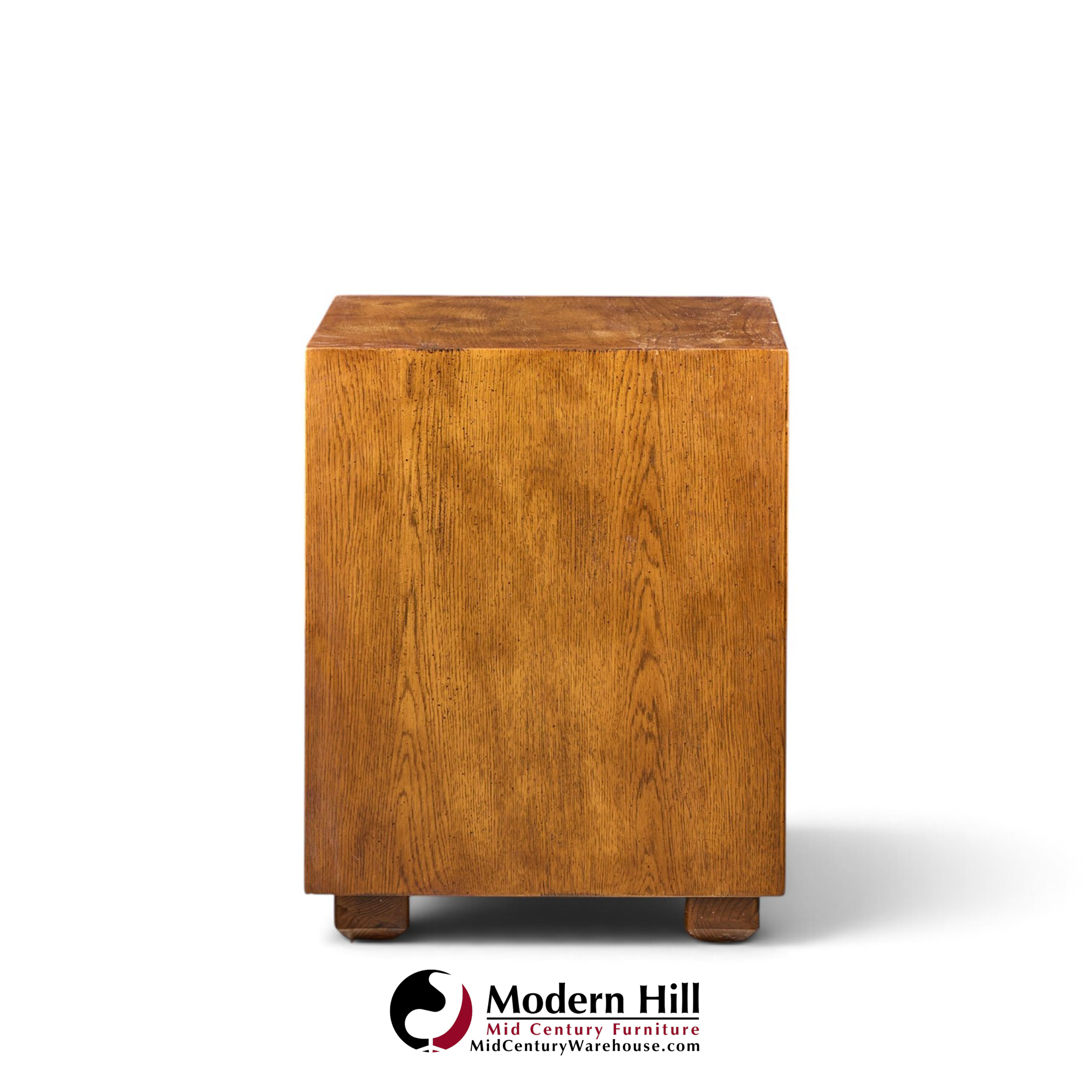 henredon campaign mid century oak and brass nightstands - pair