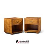 henredon campaign mid century oak and brass nightstands - pair