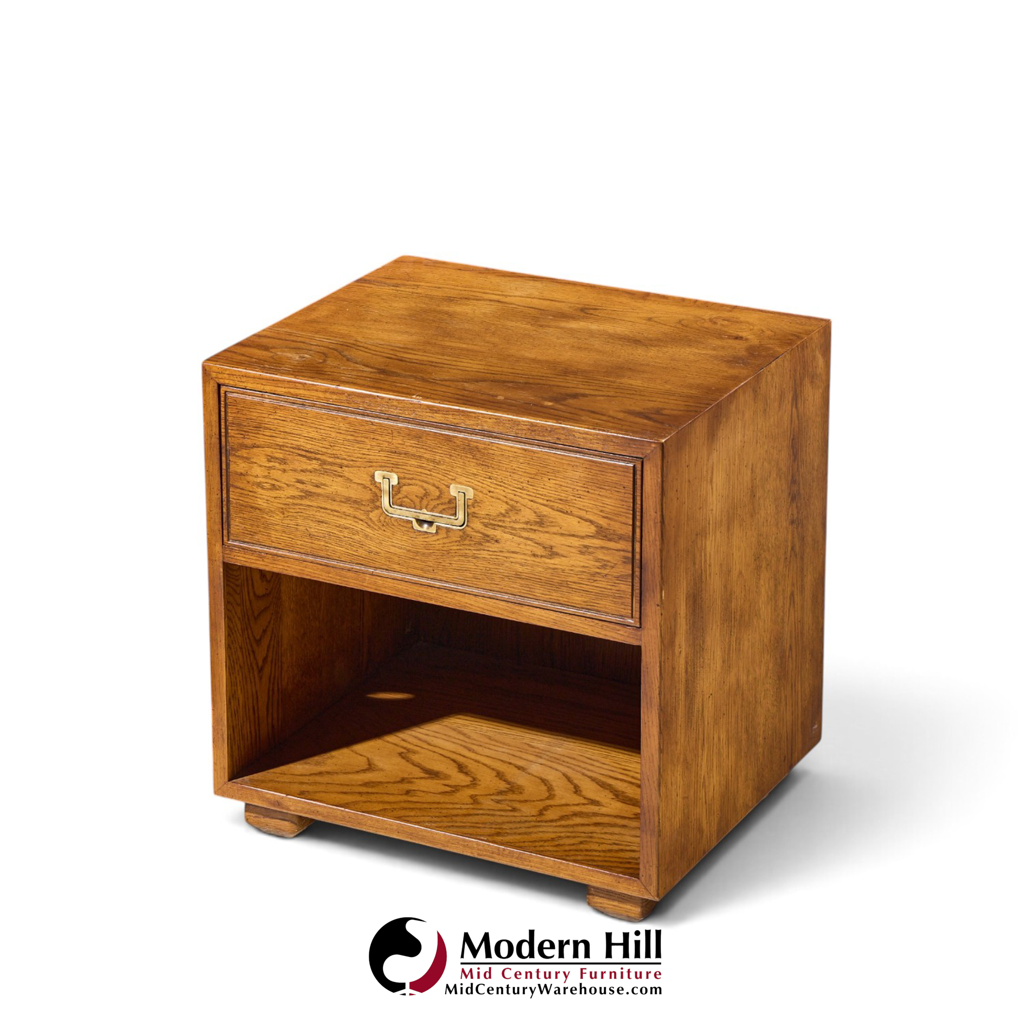 henredon campaign mid century oak and brass nightstands - pair