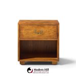 henredon campaign mid century oak and brass nightstands - pair