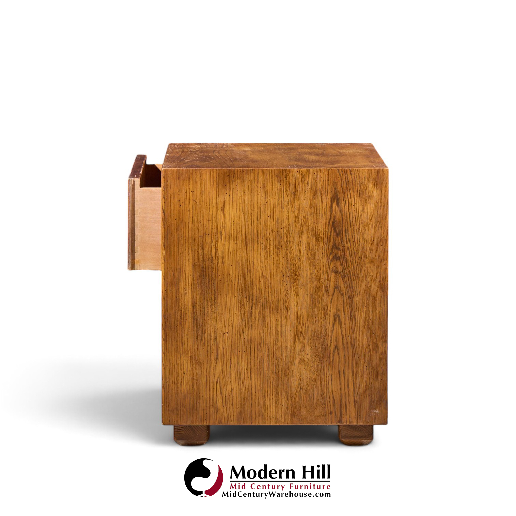 henredon campaign mid century oak and brass nightstands - pair