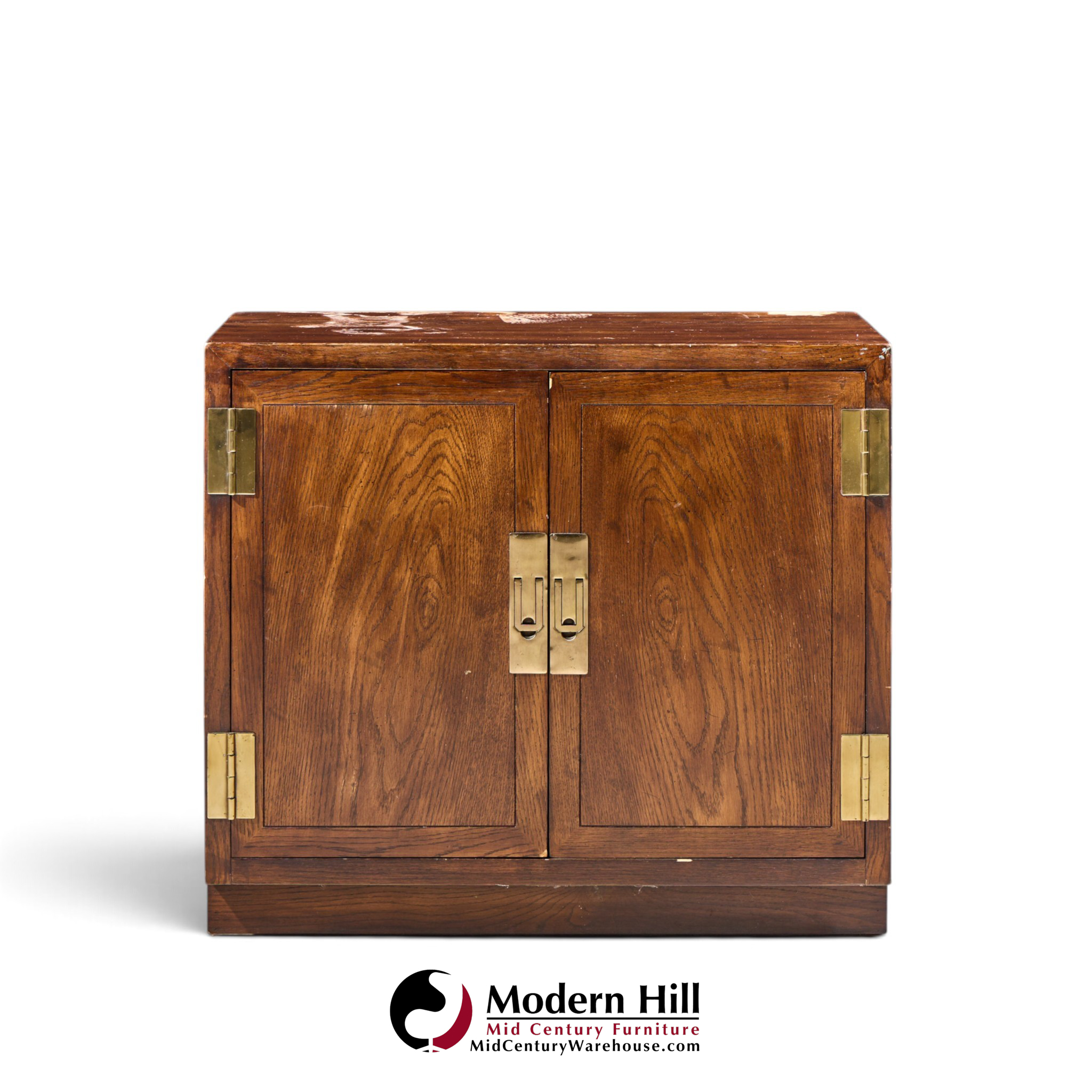 henredon campaign mid century walnut and brass cabinet