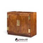 henredon campaign mid century walnut and brass cabinet