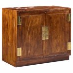henredon campaign mid century walnut and brass cabinet
