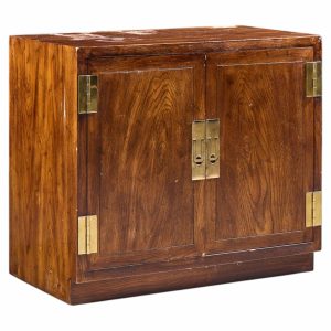 henredon campaign mid century walnut and brass cabinet