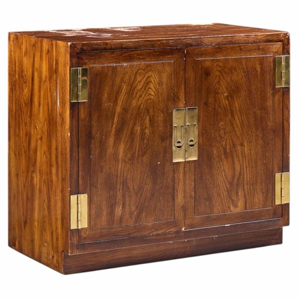 henredon campaign mid century walnut and brass cabinet