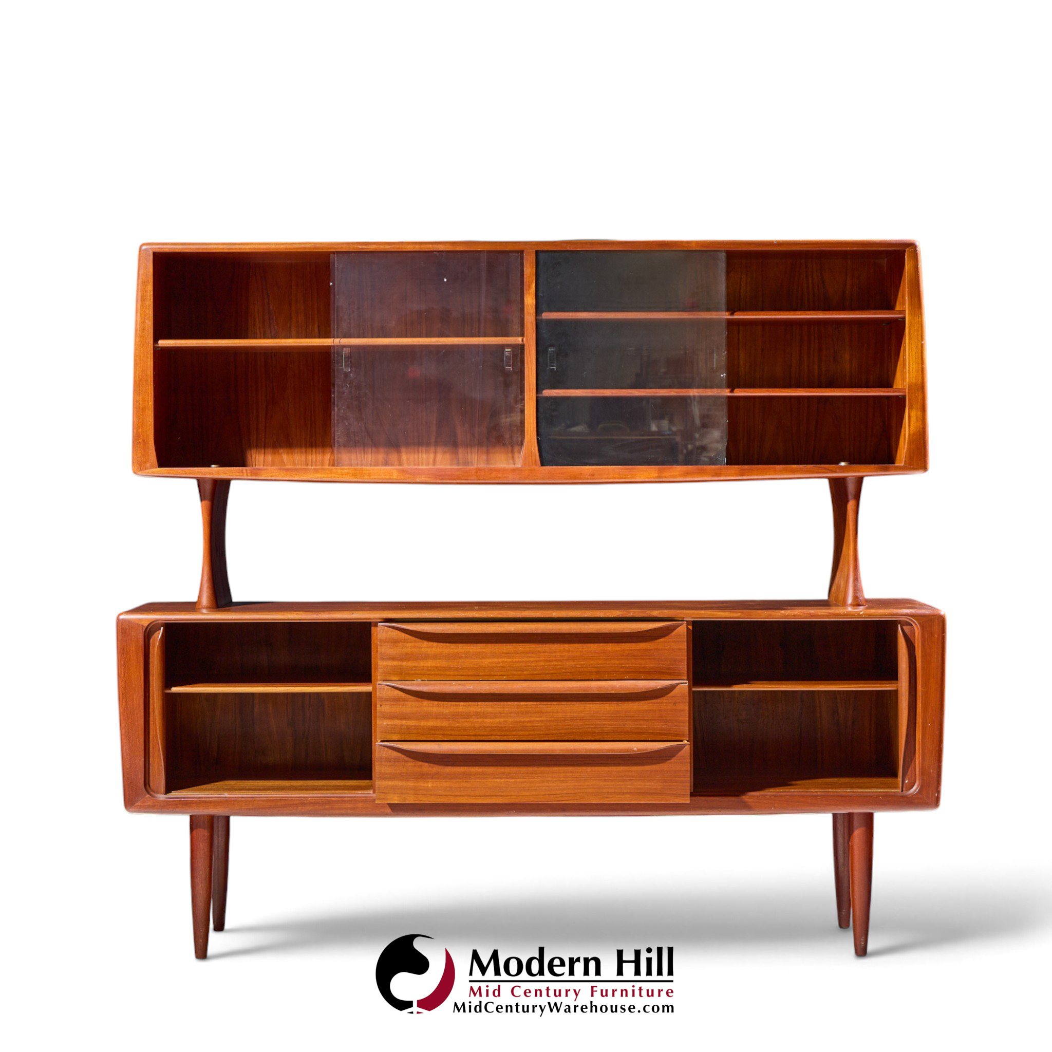 hos wulff mid century danish teak tambour door credenza and hutch