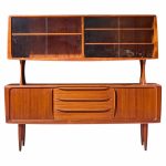 hos wulff mid century danish teak tambour door credenza and hutch