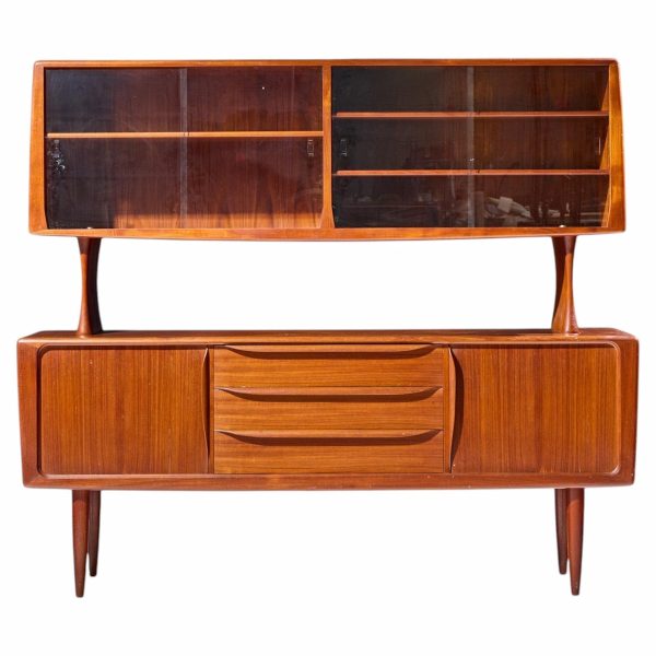 hos wulff mid century danish teak tambour door credenza and hutch