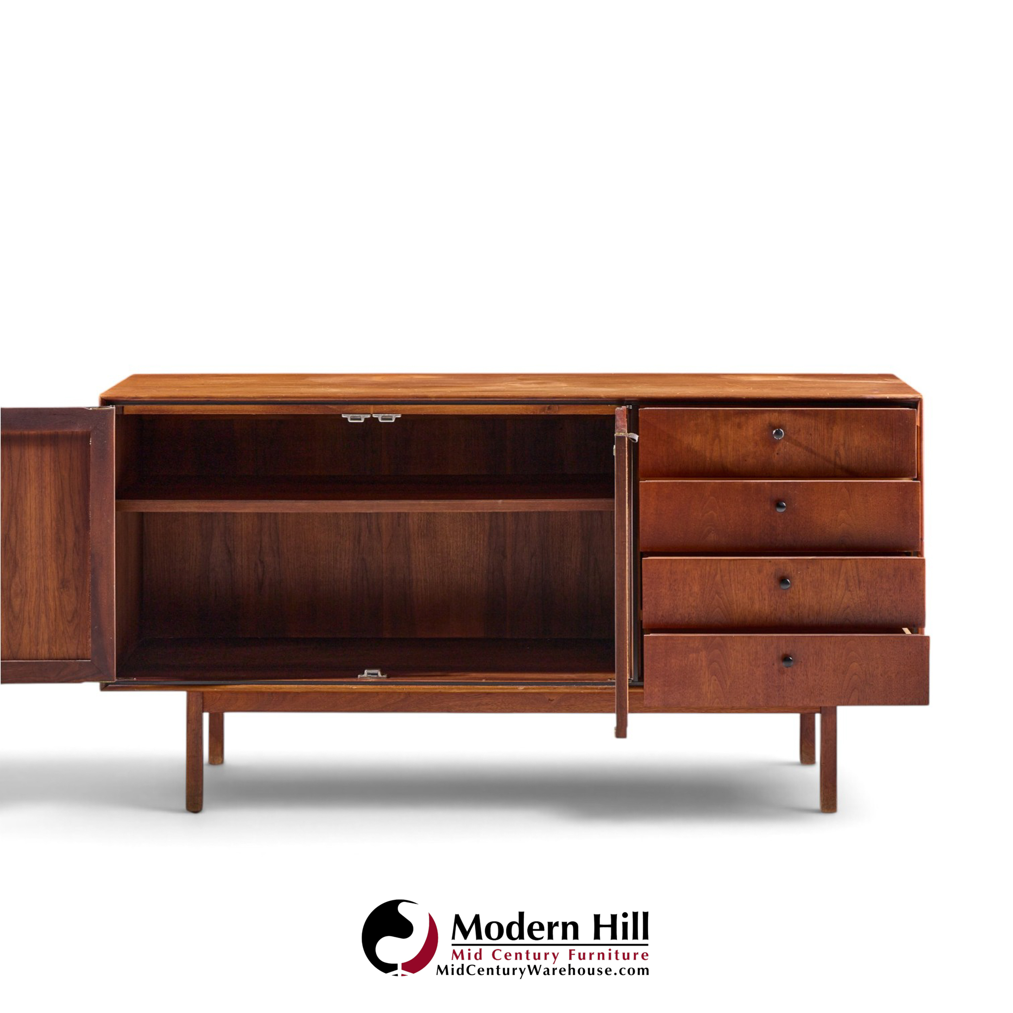 jack cartwright for founders mid century walnut and cane credenza