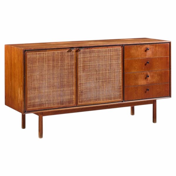 jack cartwright for founders mid century walnut and cane credenza