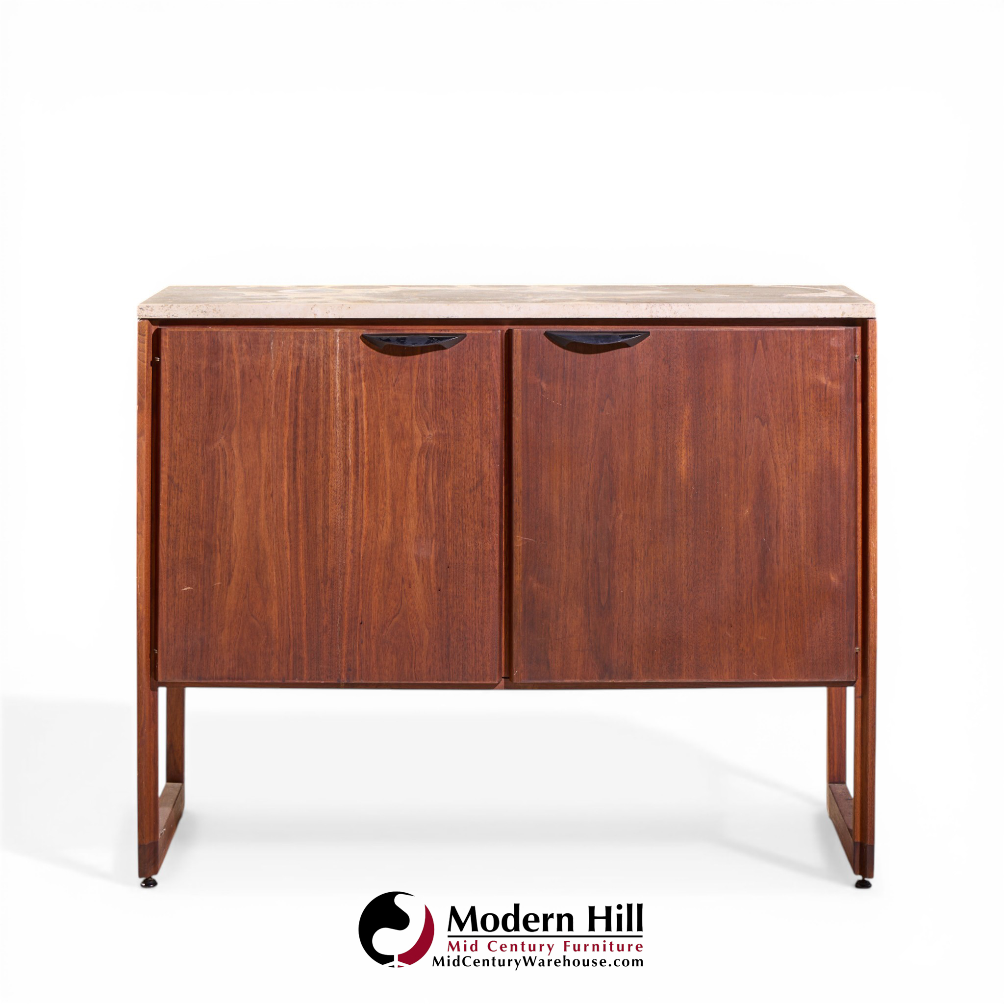 jens risom mid century walnut and marble top credenza
