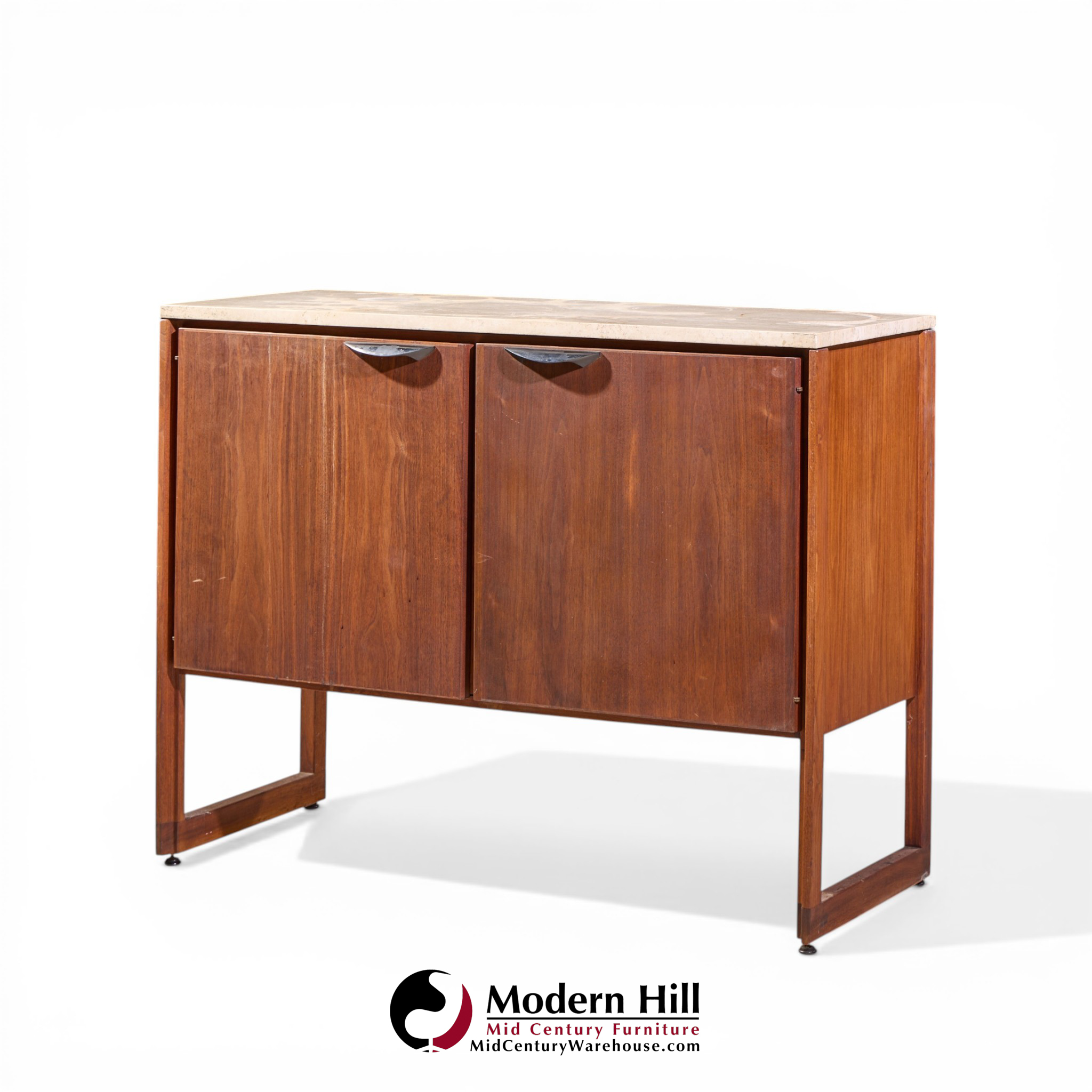jens risom mid century walnut and marble top credenza