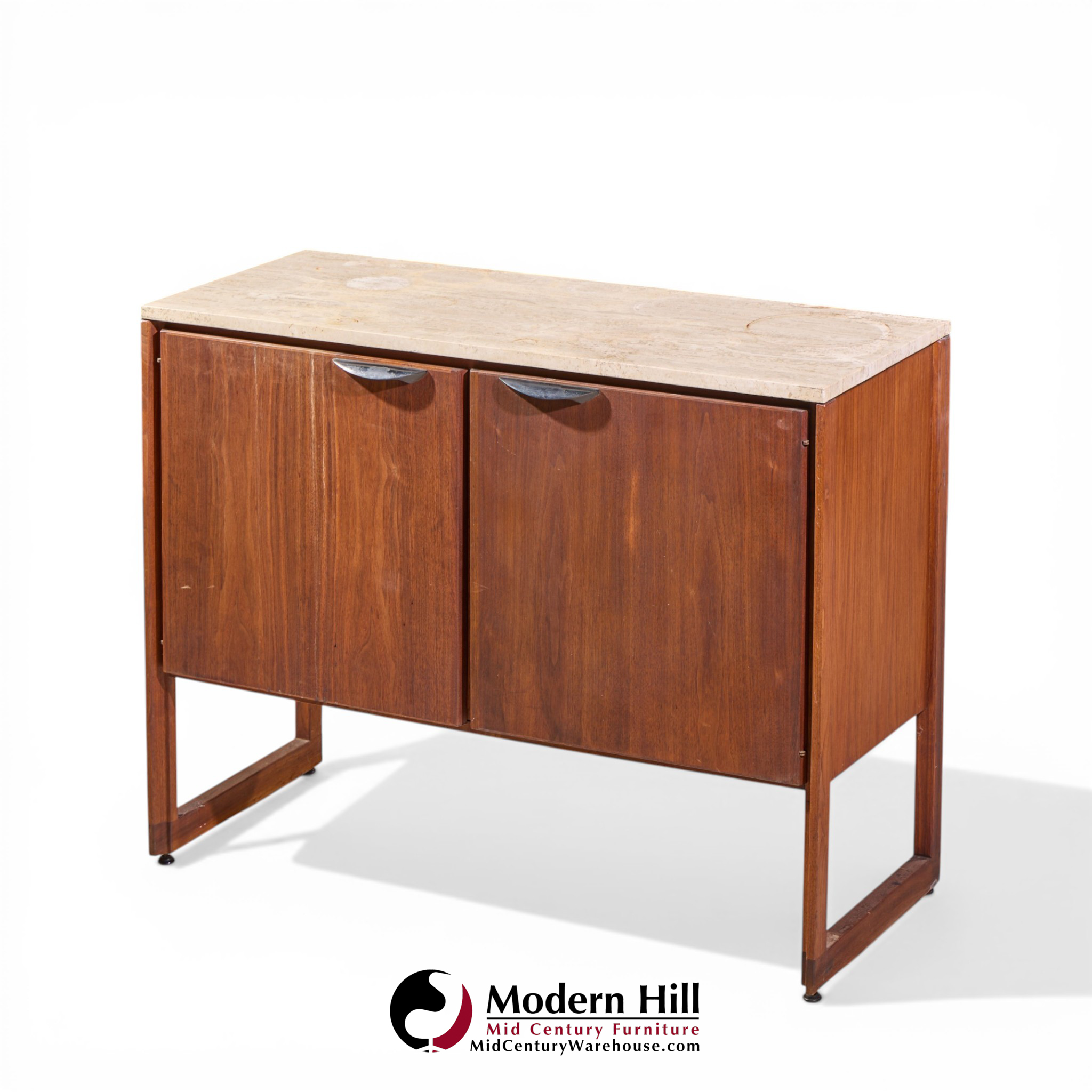 jens risom mid century walnut and marble top credenza
