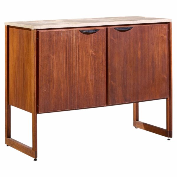 jens risom mid century walnut and marble top credenza