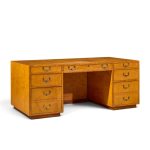 john widdicomb mid century burlwood and brass campaign executive desk