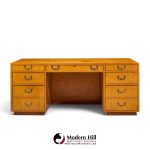 john widdicomb mid century burlwood and brass campaign executive desk