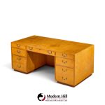 john widdicomb mid century burlwood and brass campaign executive desk