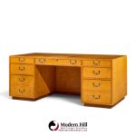 john widdicomb mid century burlwood and brass campaign executive desk