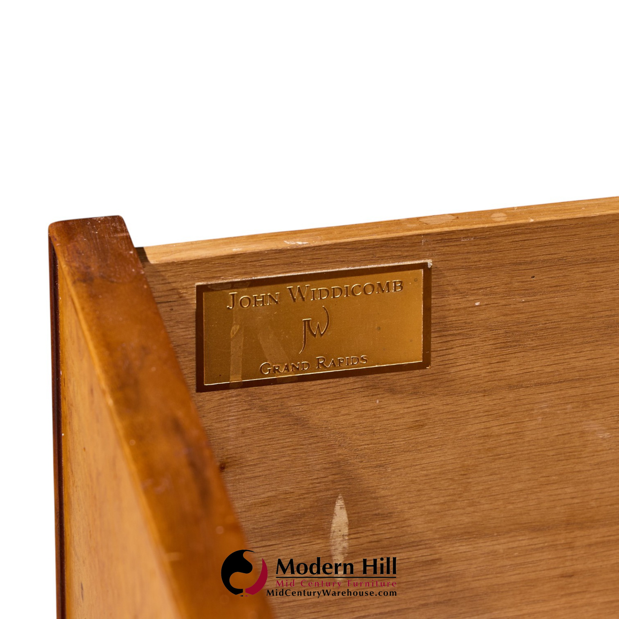 john widdicomb mid century burlwood and brass campaign executive desk