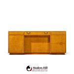 john widdicomb mid century burlwood and brass campaign executive desk