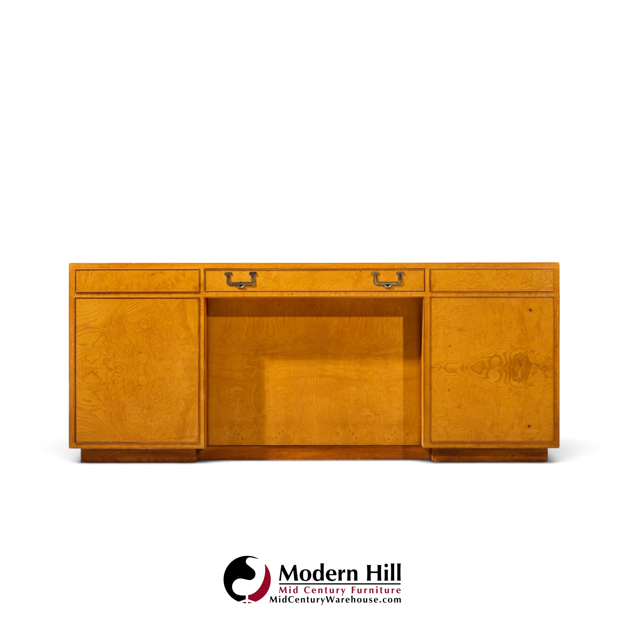 john widdicomb mid century burlwood and brass campaign executive desk