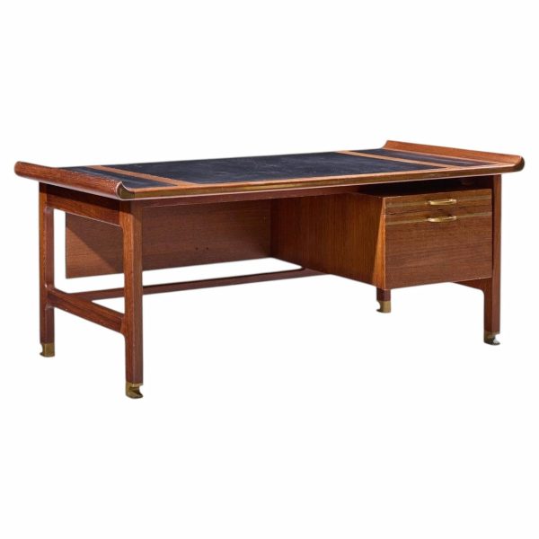 kofod larsen for selig megiddo queen of sheba african wenge wood and brass executive desk