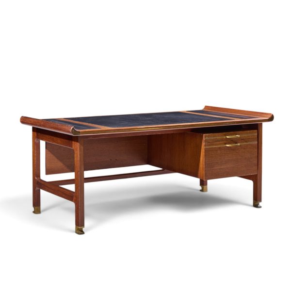 kofod larsen for selig megiddo queen of sheba african wenge wood and brass executive desk