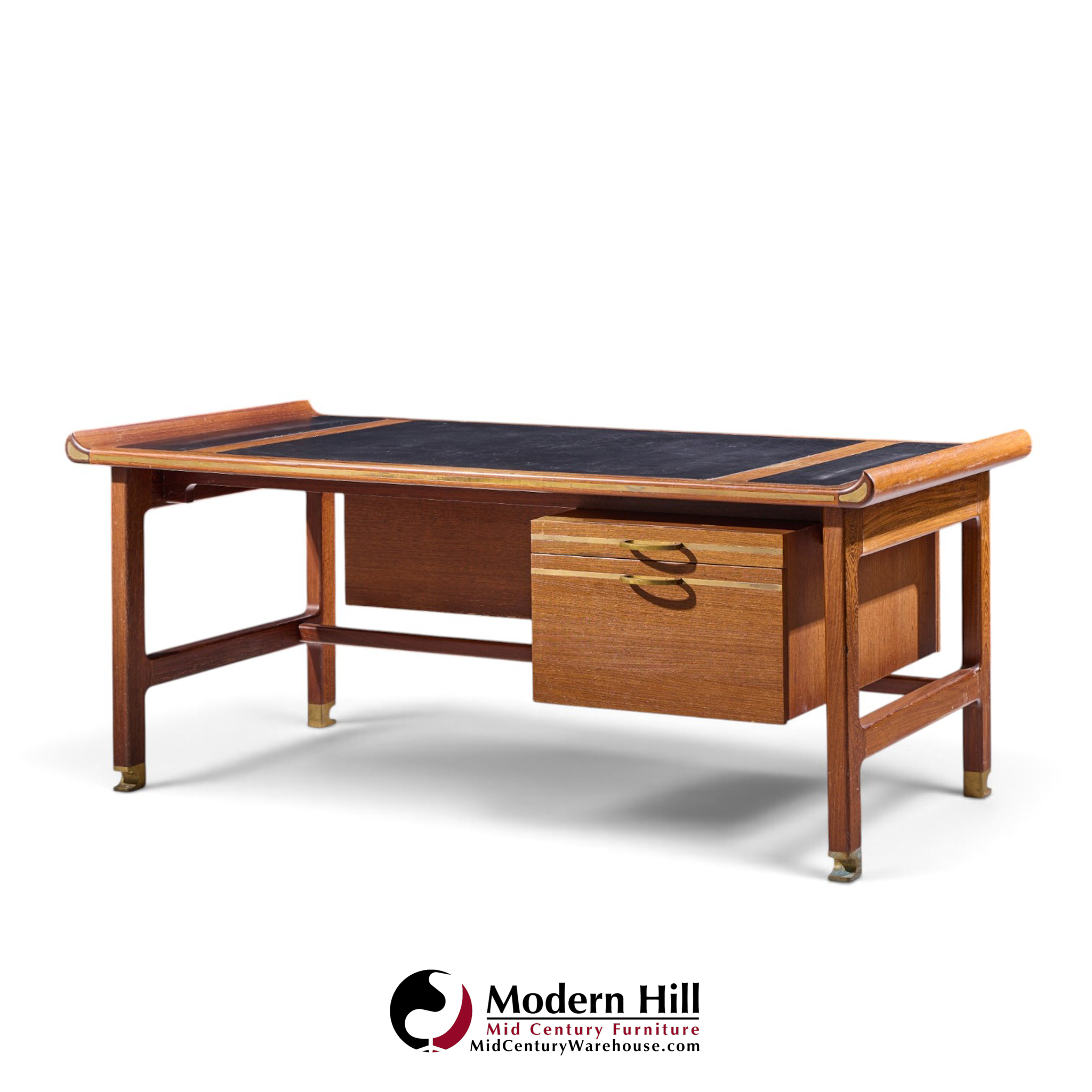 kofod larsen for selig megiddo queen of sheba african wenge wood and brass executive desk