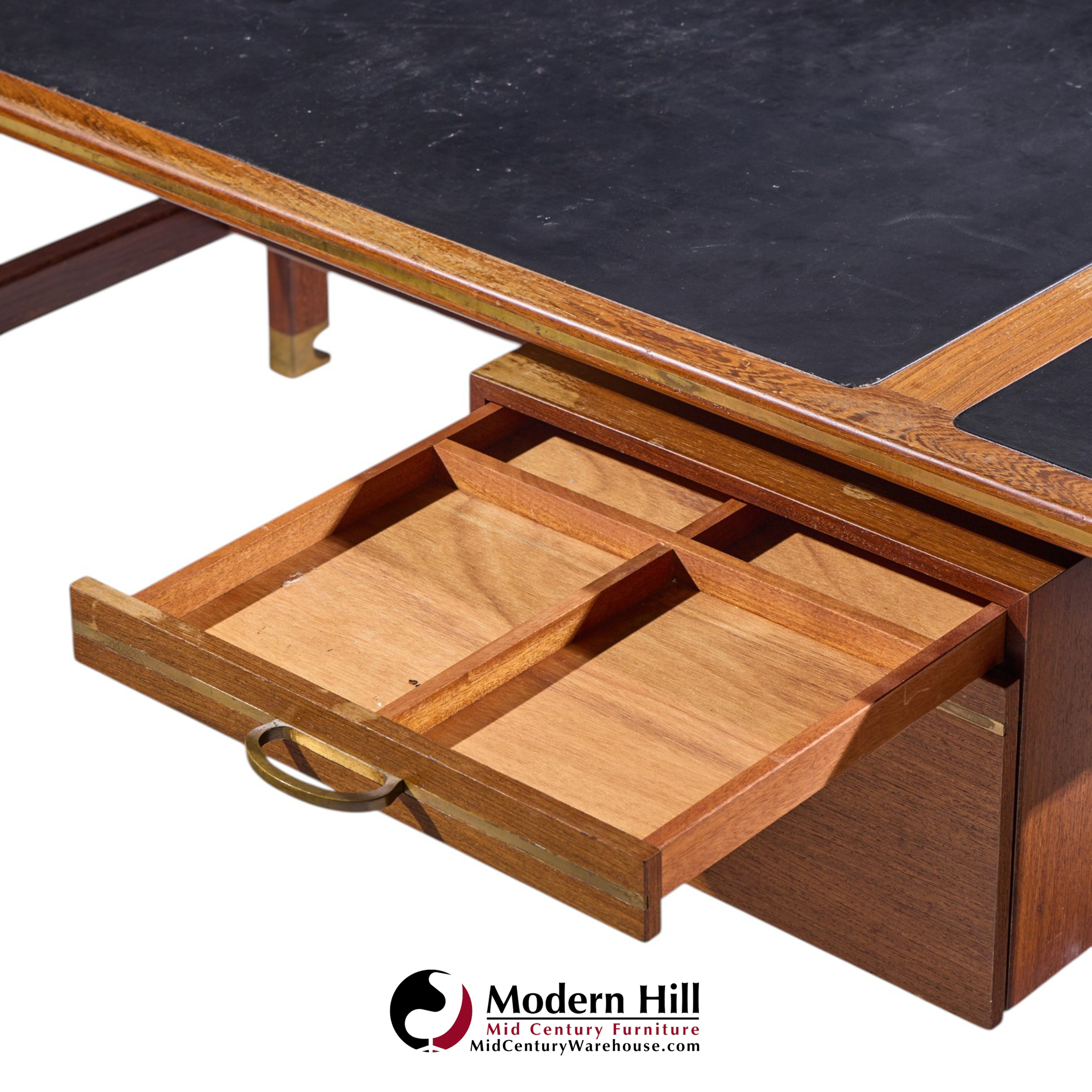 kofod larsen for selig megiddo queen of sheba african wenge wood and brass executive desk