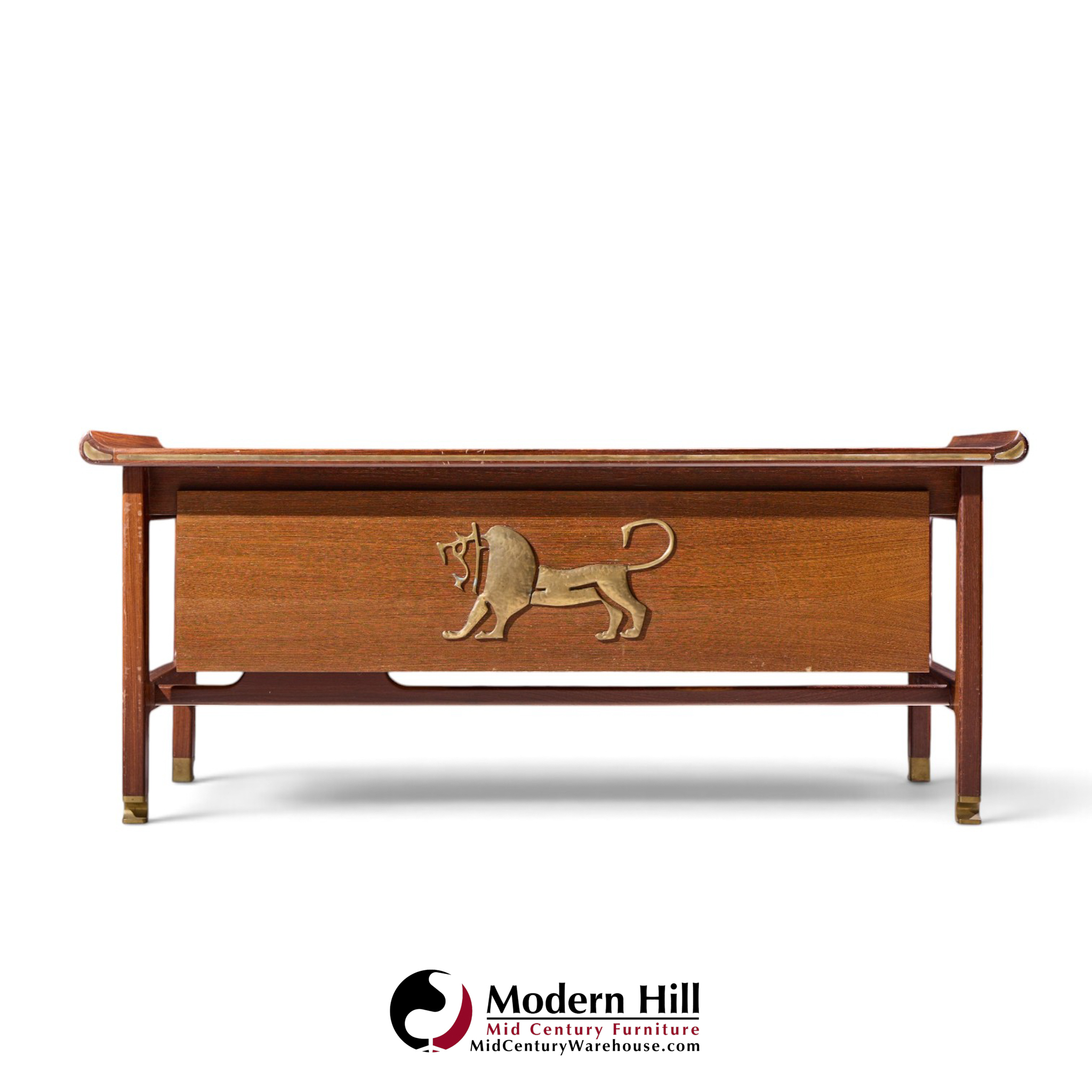 kofod larsen for selig megiddo queen of sheba african wenge wood and brass executive desk