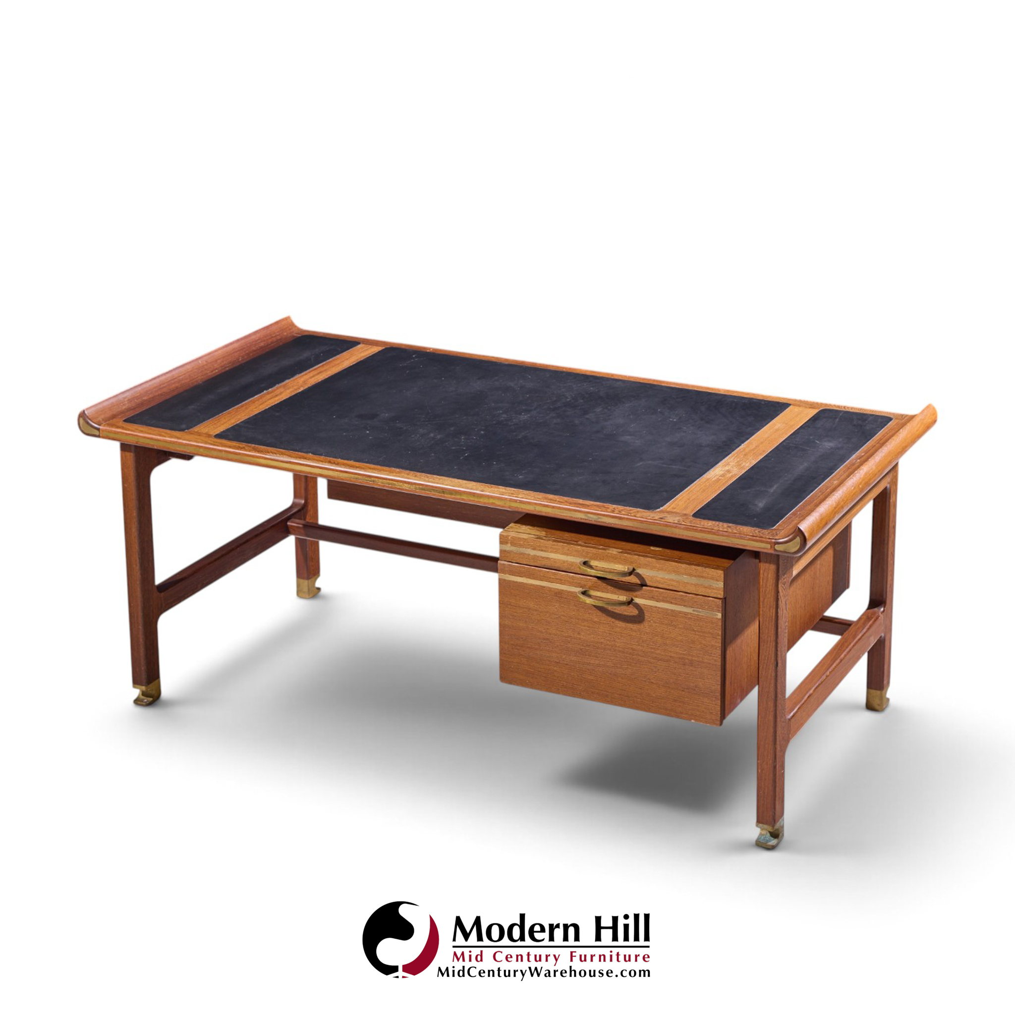 kofod larsen for selig megiddo queen of sheba african wenge wood and brass executive desk