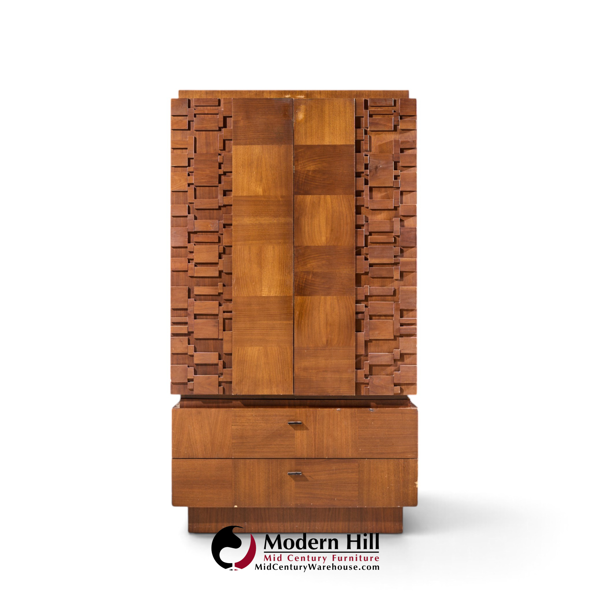 lane brutalist mid century walnut armoire dresser