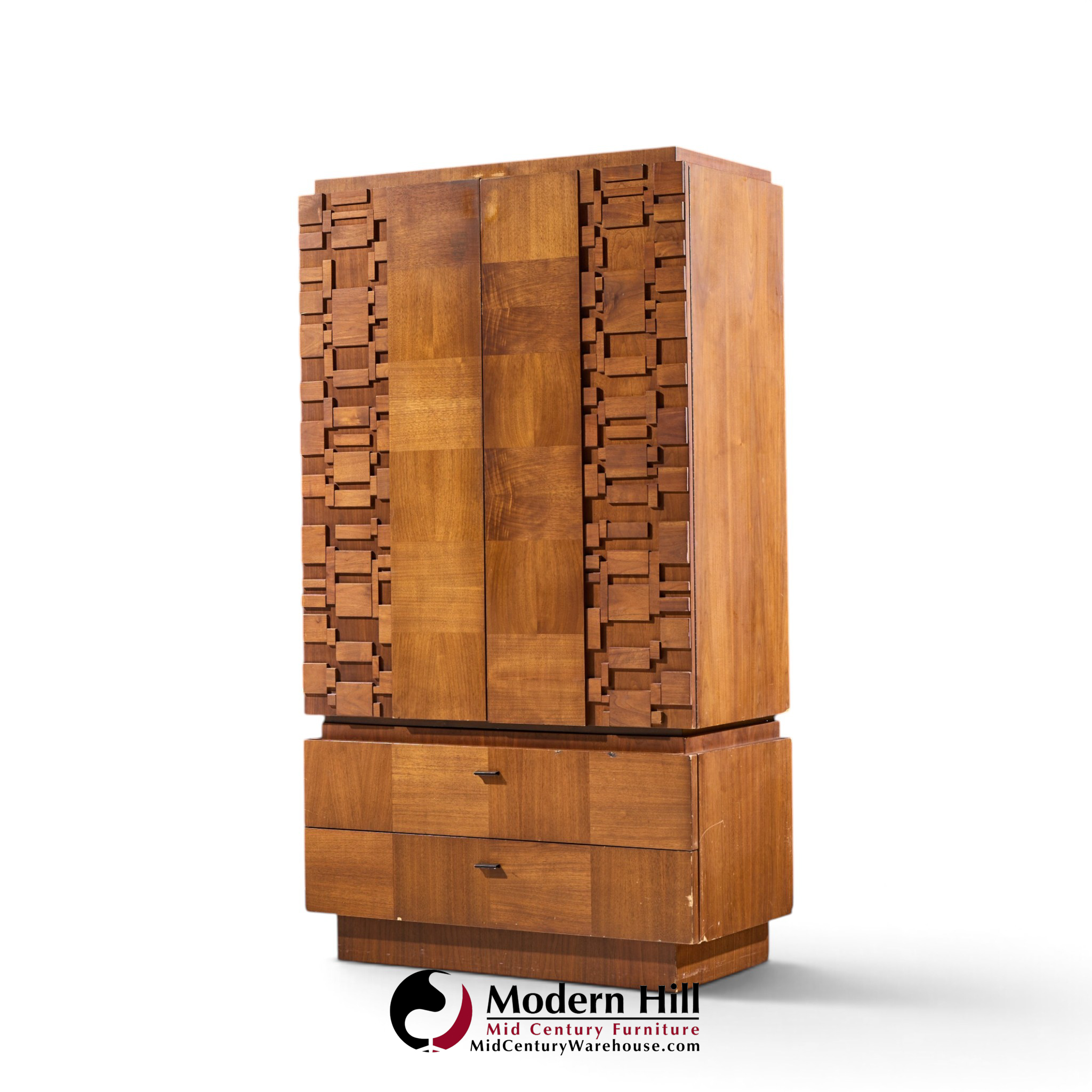 lane brutalist mid century walnut armoire dresser