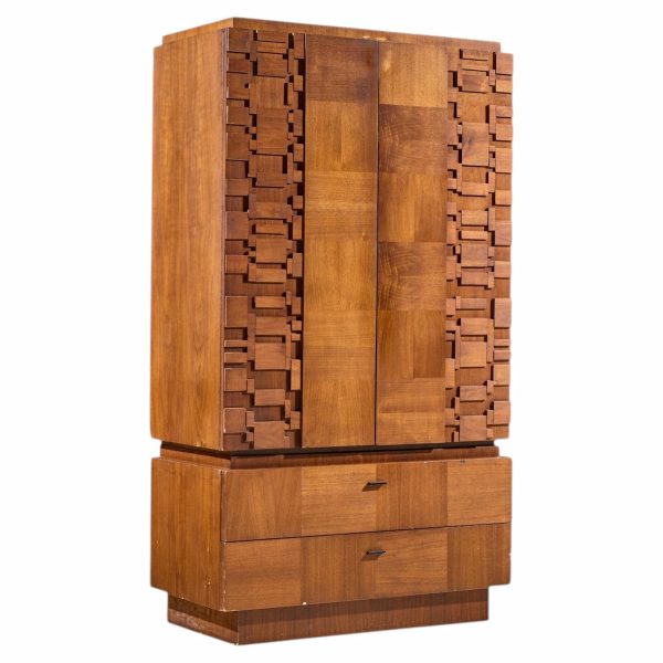 lane brutalist mid century walnut armoire dresser