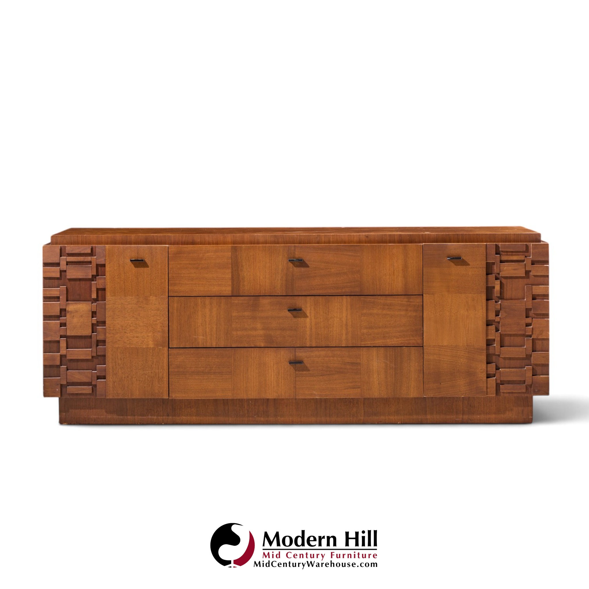 lane brutalist mid century walnut lowboy dresser