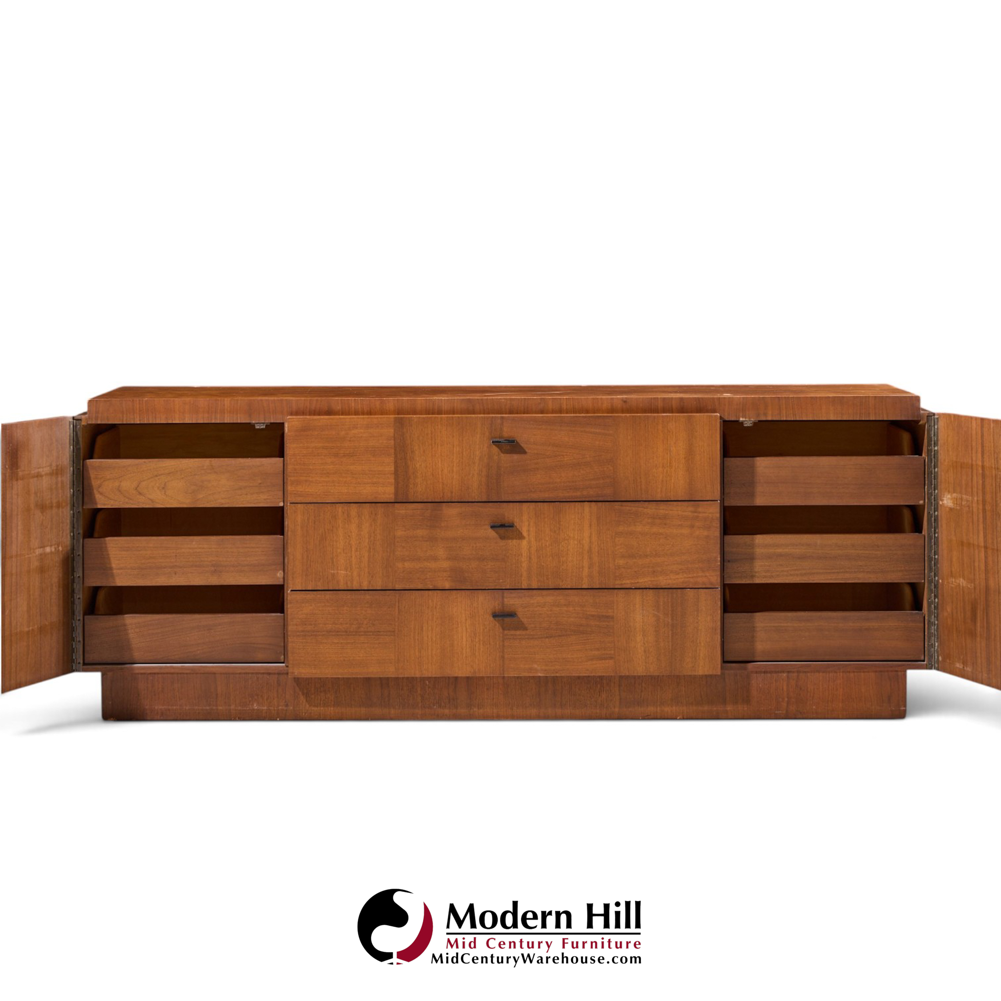 lane brutalist mid century walnut lowboy dresser