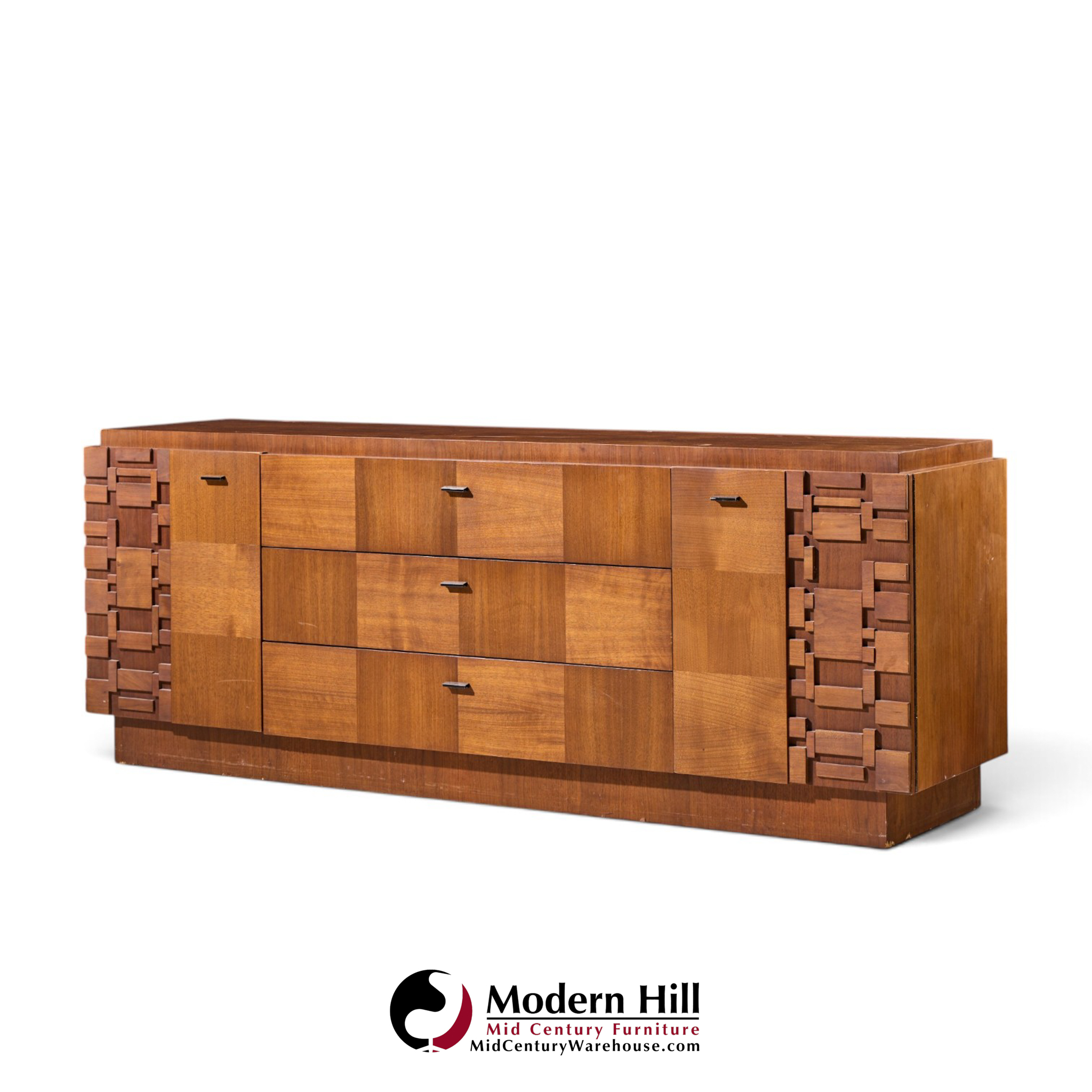 lane brutalist mid century walnut lowboy dresser