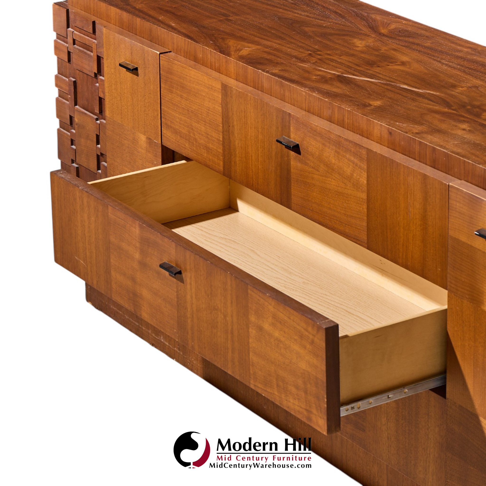 lane brutalist mid century walnut lowboy dresser