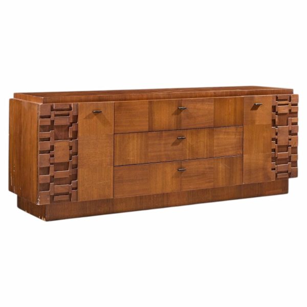 lane brutalist mid century walnut lowboy dresser