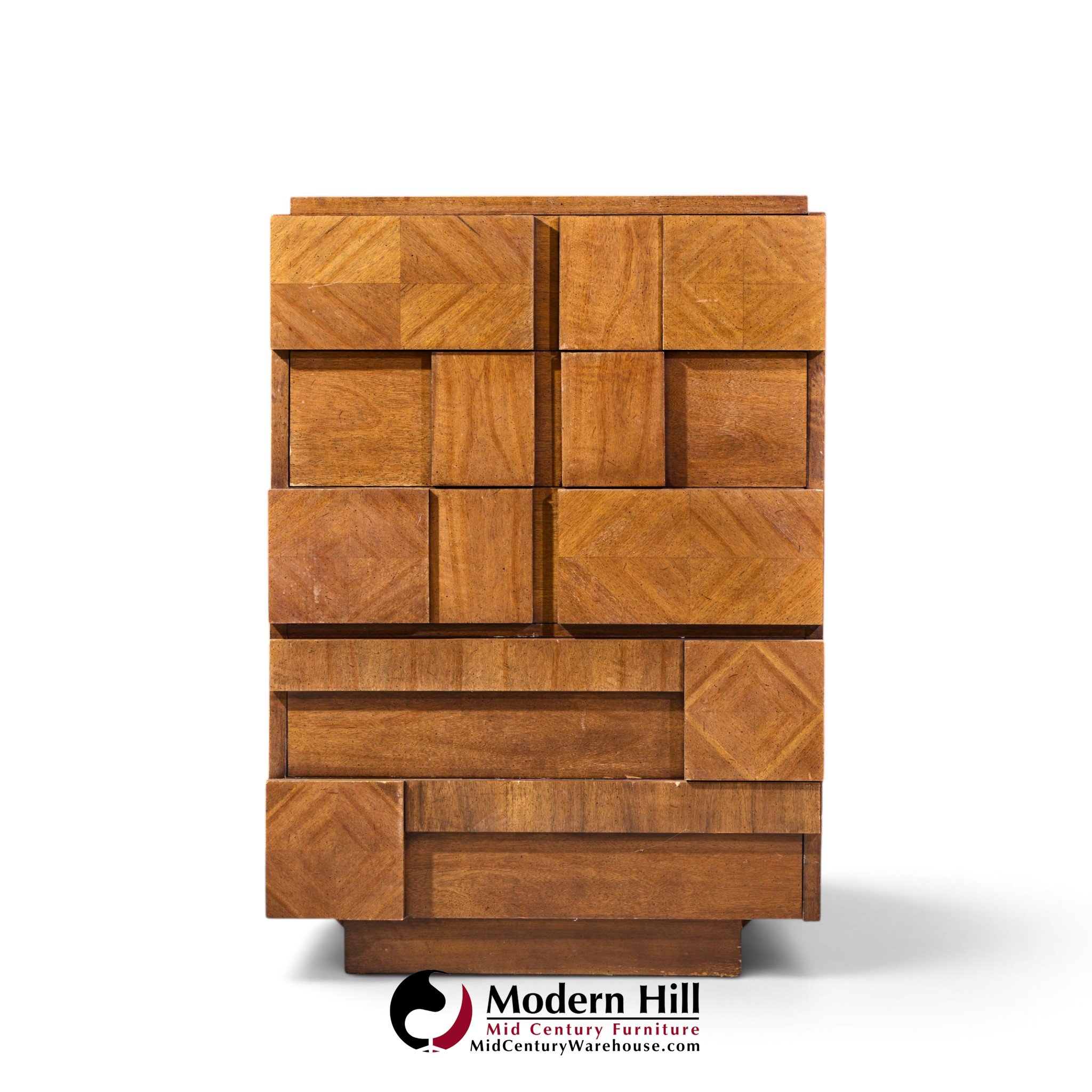 lane staccato brutalist mid century walnut highboy dresser
