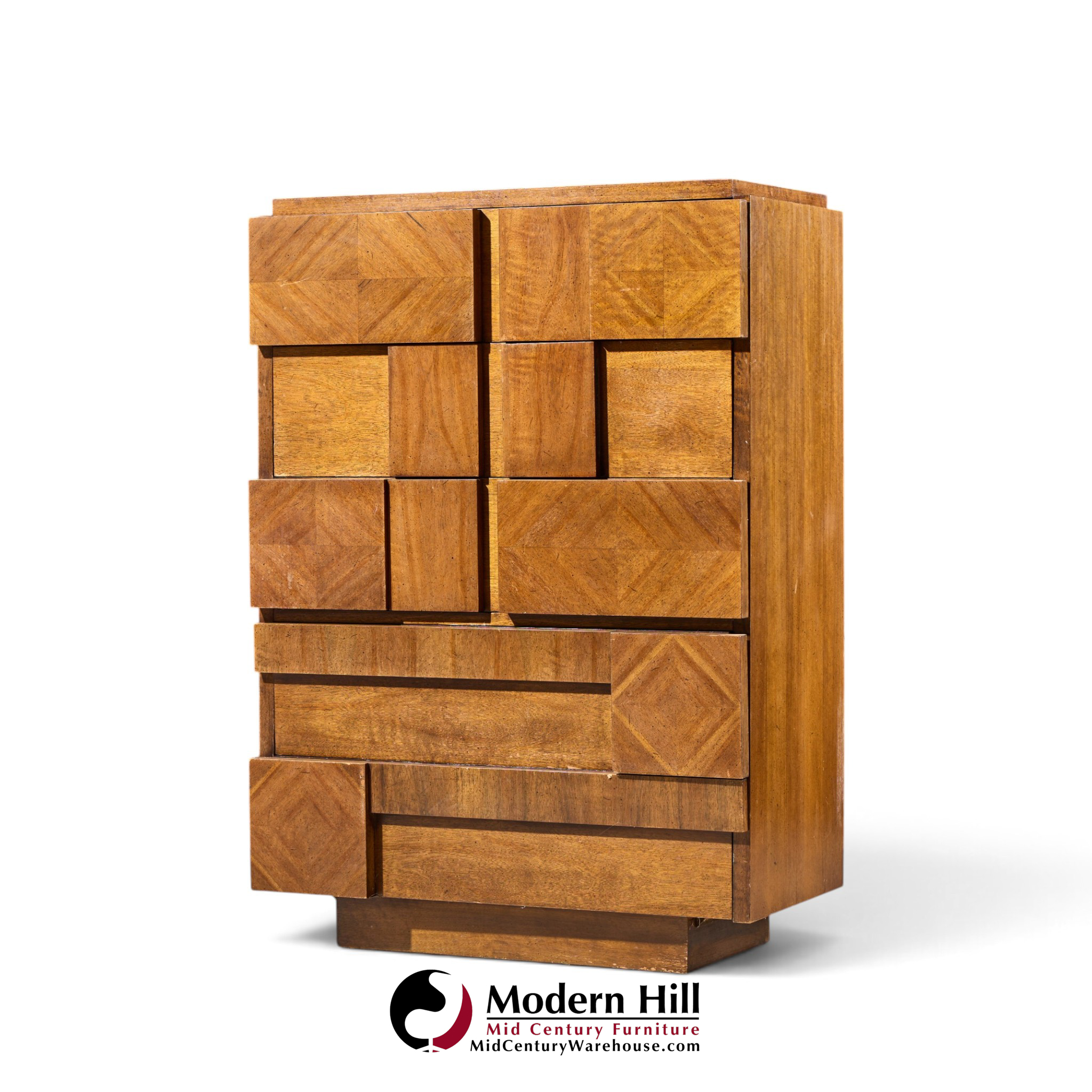 lane staccato brutalist mid century walnut highboy dresser