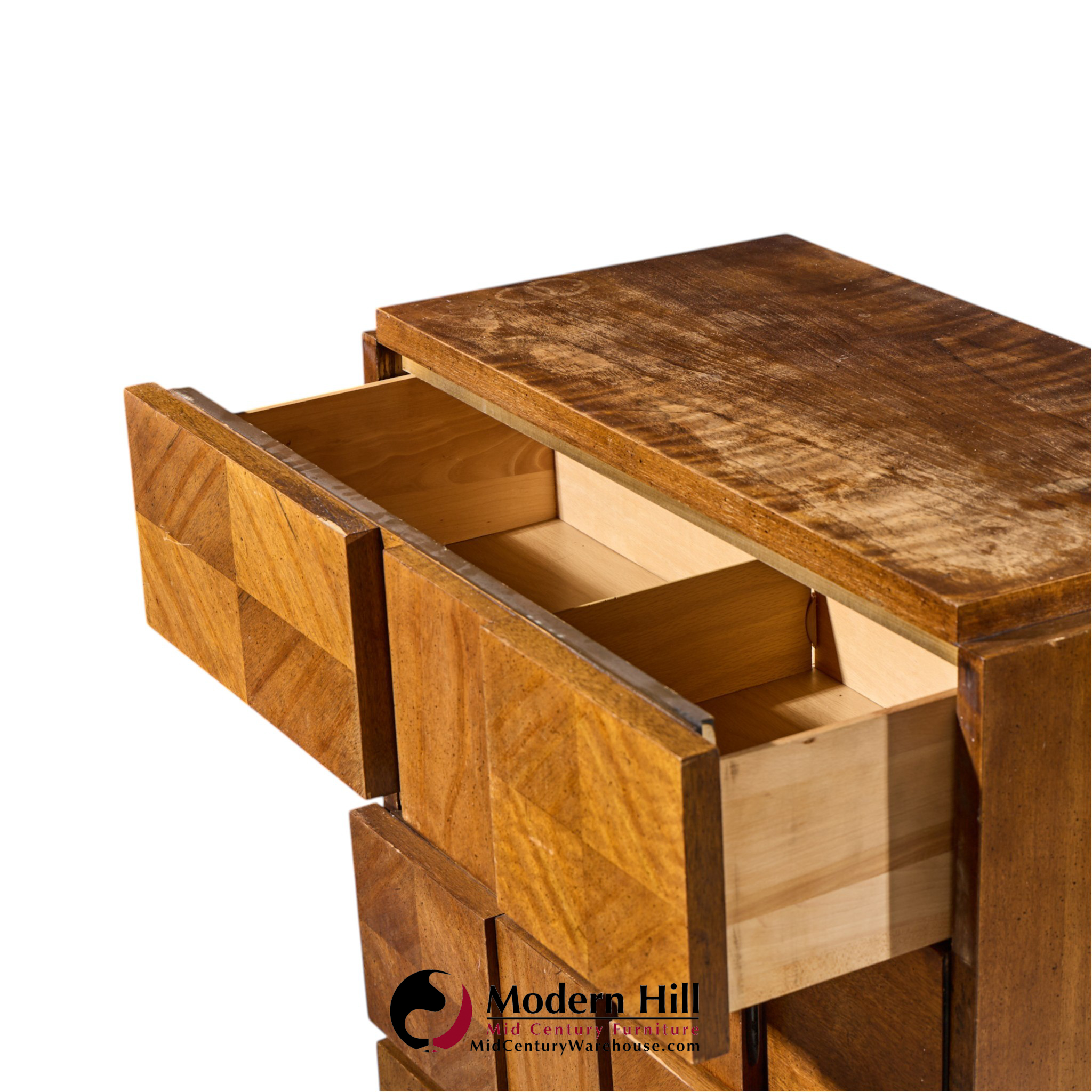 lane staccato brutalist mid century walnut highboy dresser