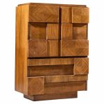 lane staccato brutalist mid century walnut highboy dresser