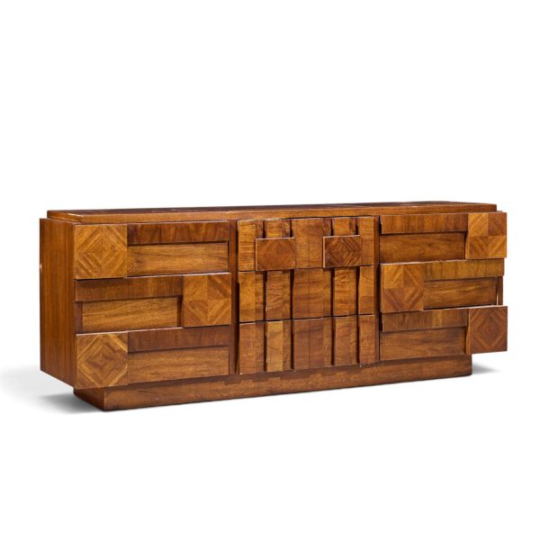 lane staccato brutalist mid century walnut lowboy dresser