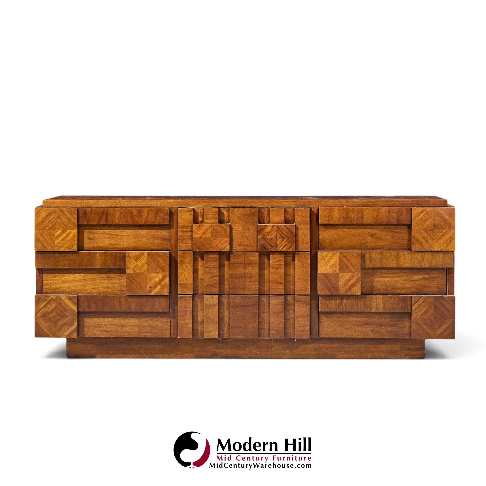 lane staccato brutalist mid century walnut lowboy dresser