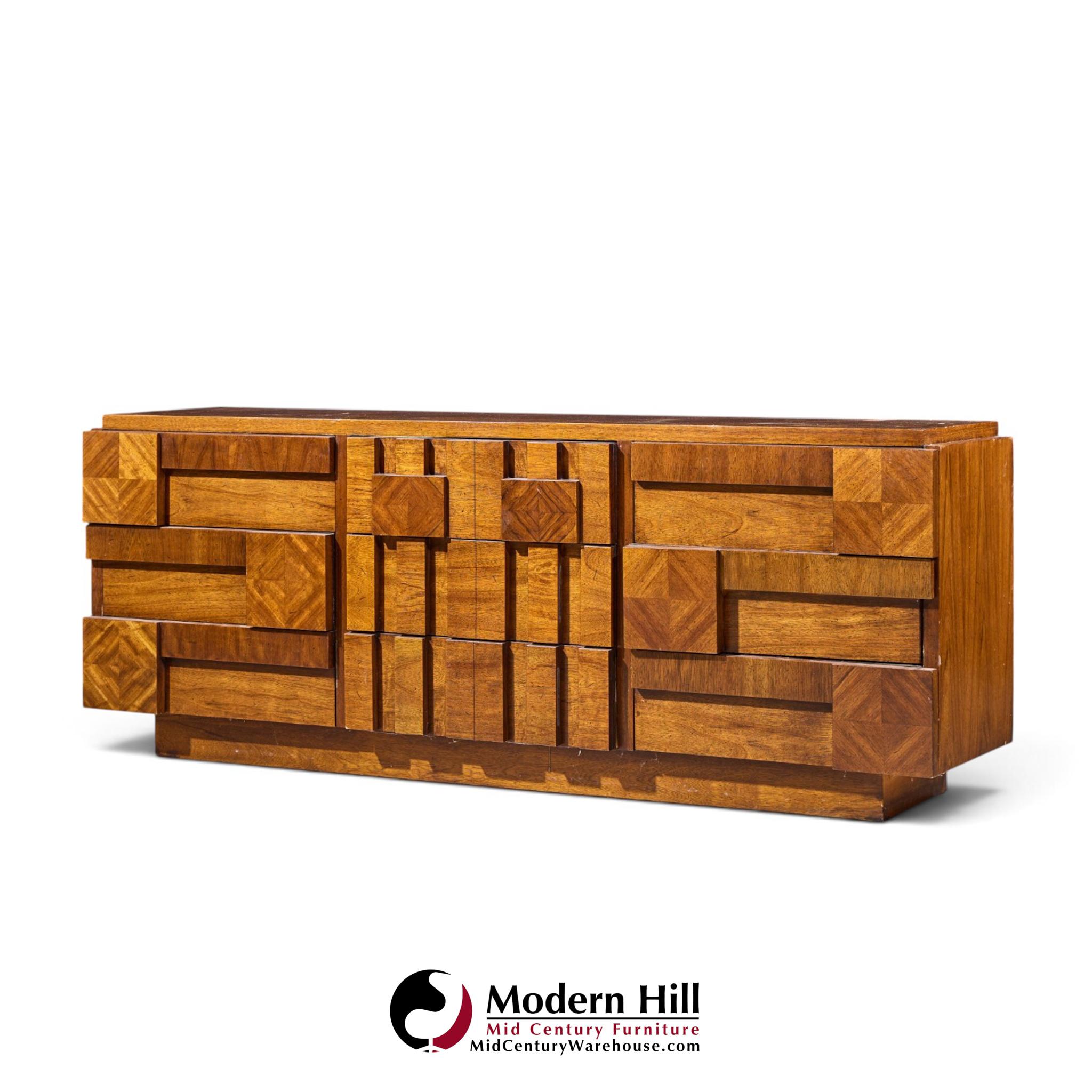 lane staccato brutalist mid century walnut lowboy dresser