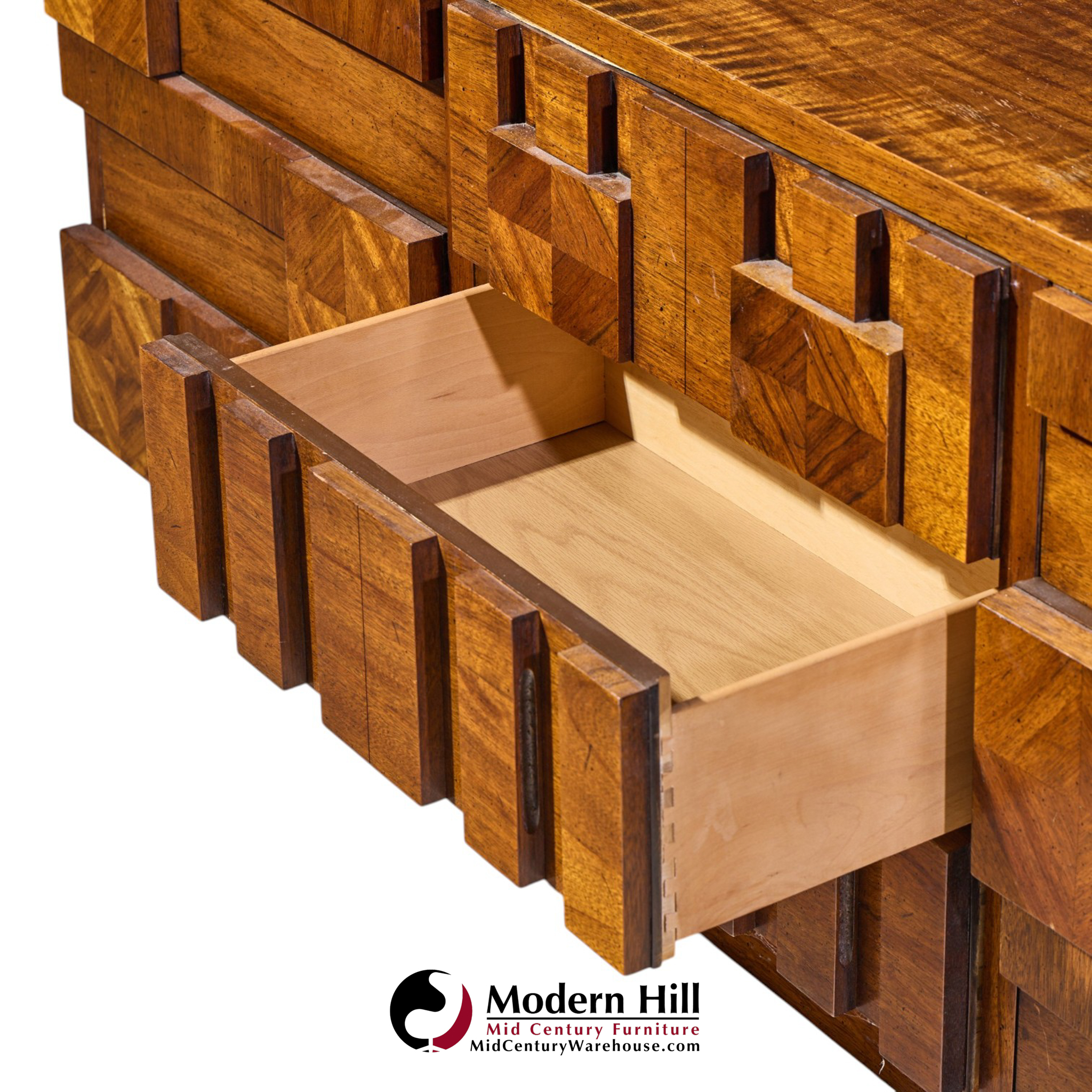 lane staccato brutalist mid century walnut lowboy dresser