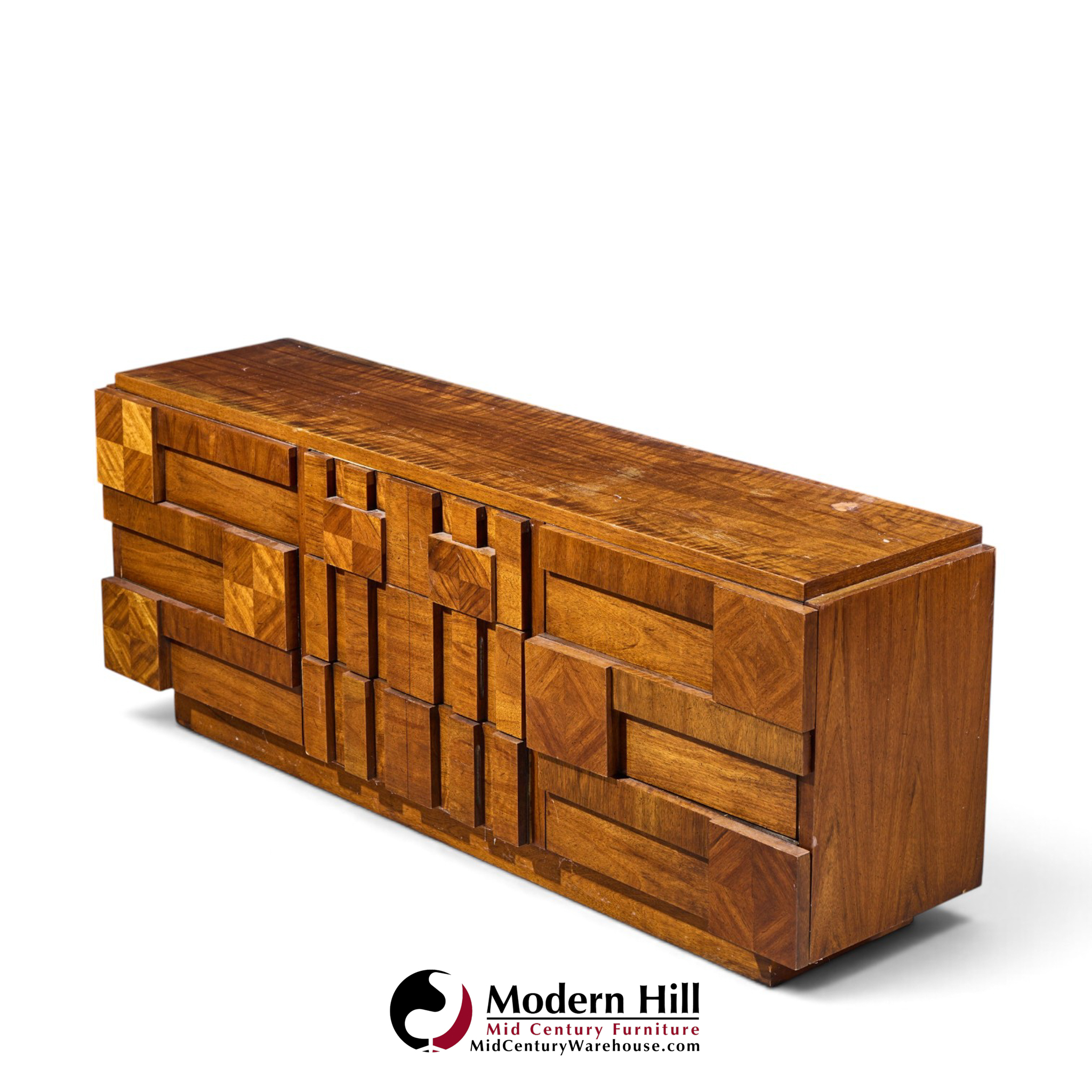 lane staccato brutalist mid century walnut lowboy dresser