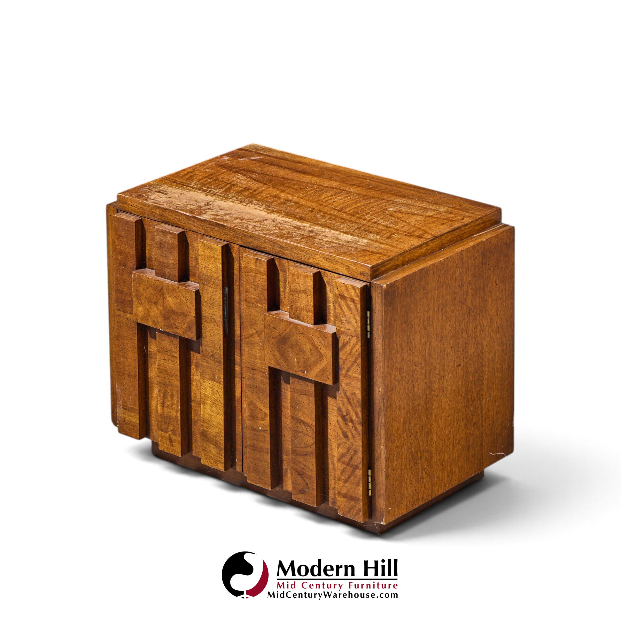 lane staccato brutalist mid century walnut nightstand
